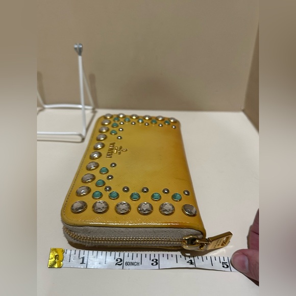 Prada Yellow Saffiano Bijou Jewel Leather Zip Around Long Zippy Wallet - Picture 16 of 16